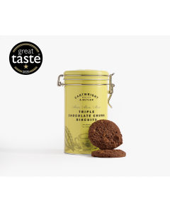A classic triple chocolate chip cookie, recipe taken to a whole new level. The chocolate chips are a trio of chocolate chunks, a chocoholic's dream biscuit.